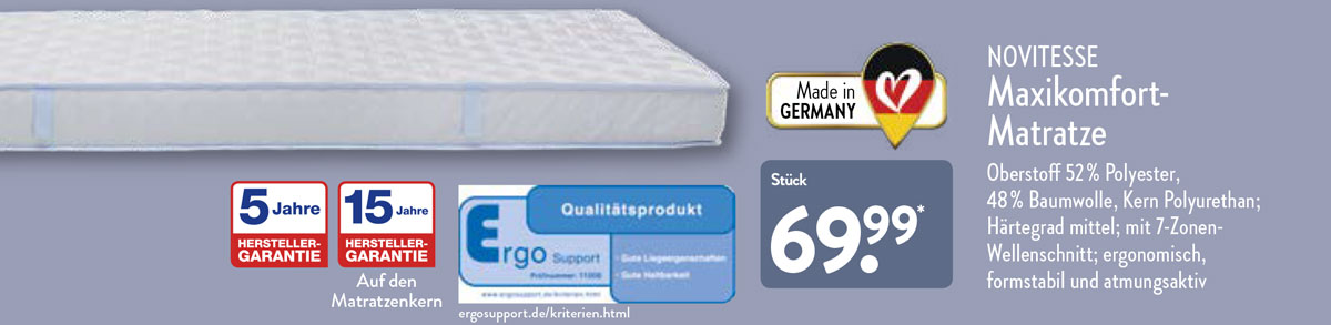 ALDI Matratze 90 und 100x200 im September 2021