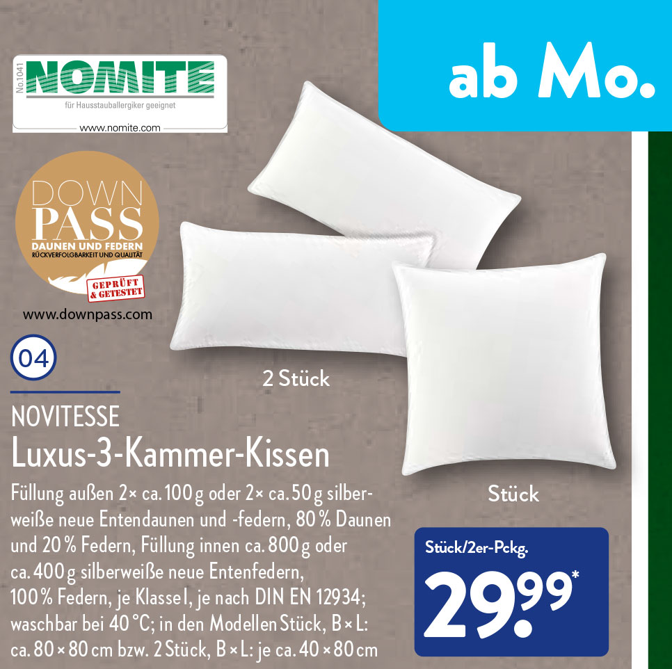 ALDI Nord Luxus-3-Kammer-Kissen von NOVITESSE ab 19.12.2022