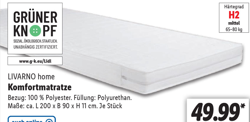 Komfort Matratze bei Lidl ab 10.08.2023 🛌 | 90x200 | LIVARNO home